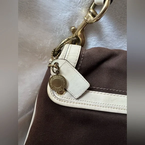 Coach Legacy Stripe Parchment/Brown Slim Flap Ali Turnlock Shoulder Bag $378 - Picture 8 of 16